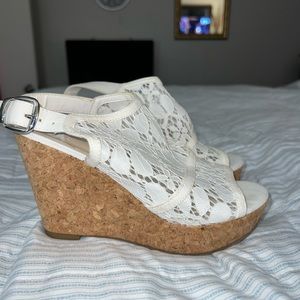 White lace wedge open toe sandals